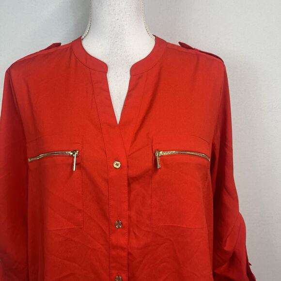 Calvin Klein Blouse Tunic size Large Cherry Red Gold Zippers Lagenlook Career - Picture 3 of 9